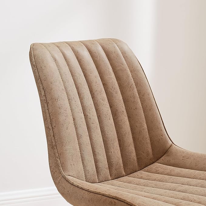 Art Leon Swivel Dining Chairs - Mid Century Modern Kitchen Dining Room Chairs, Upholstered Faux Leather Armless Side Chairs with Wood Legs, Set of 4, Brown
