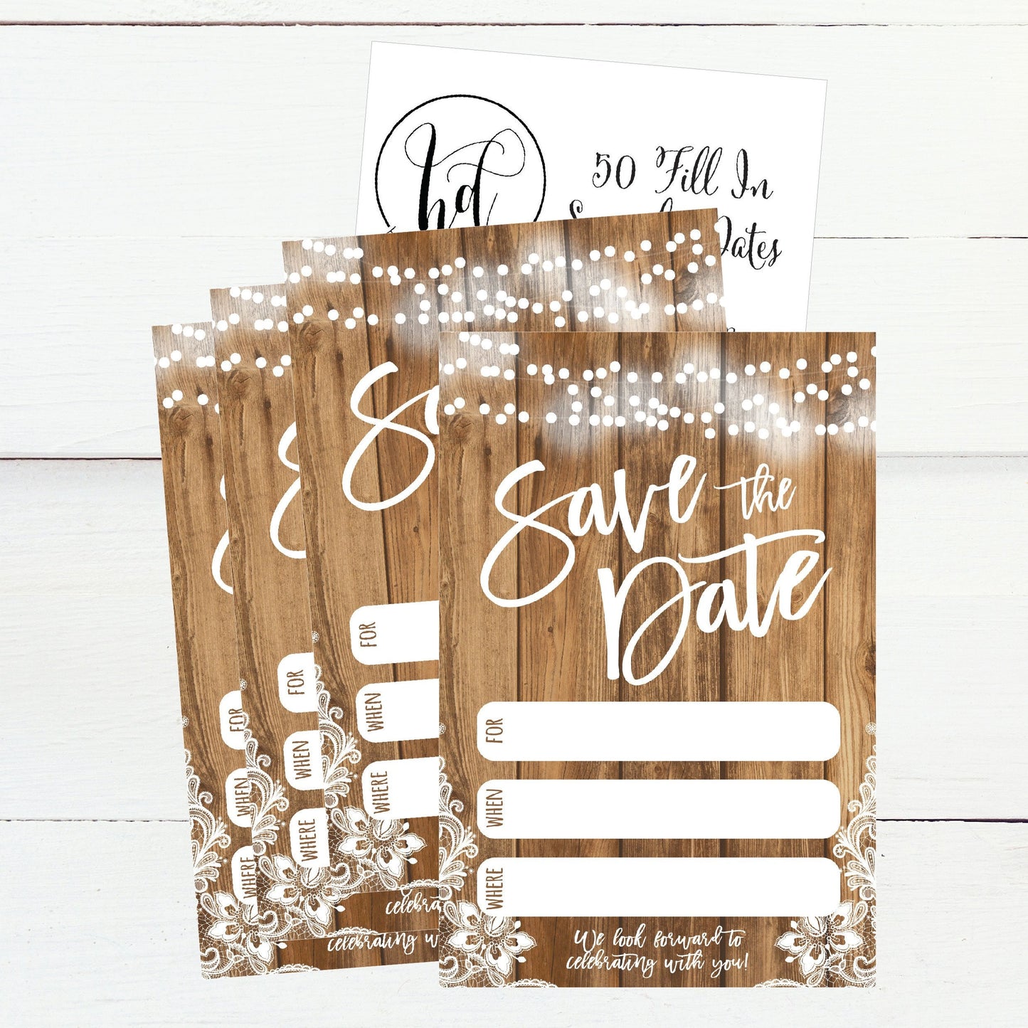 Hadley Designs 50 Rustic Save The Date Cards For Wedding, Engagement, Anniversary, Baby Shower, Birthday Party, Etc Save The Dates Postcard Invitations, Simple Blank Event Announcements