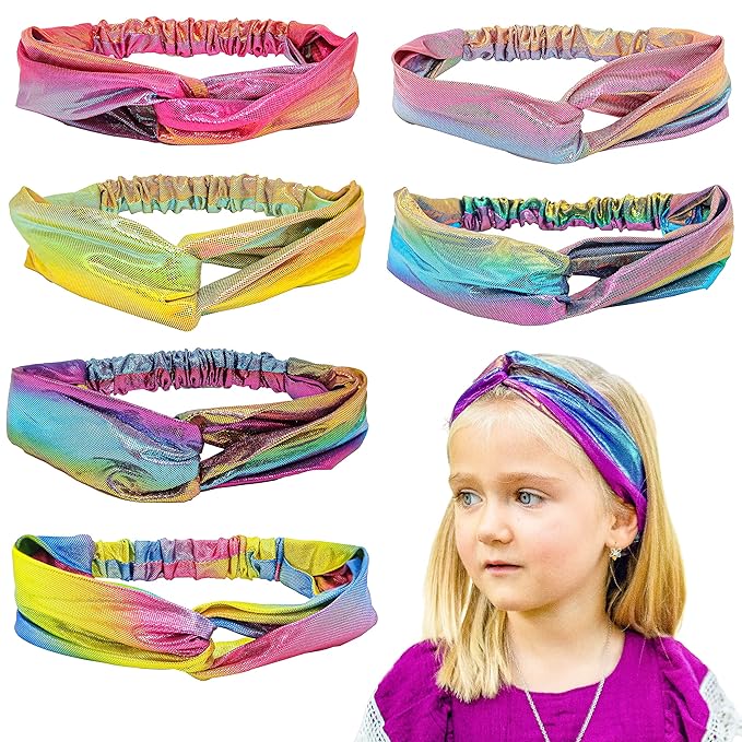 FROG SAC 6 Mermaid Knotted Headbands For Girls, Little Girl Hair Accessories, Kids Knot Headwraps, Criss Cross Tie Dye Hea...