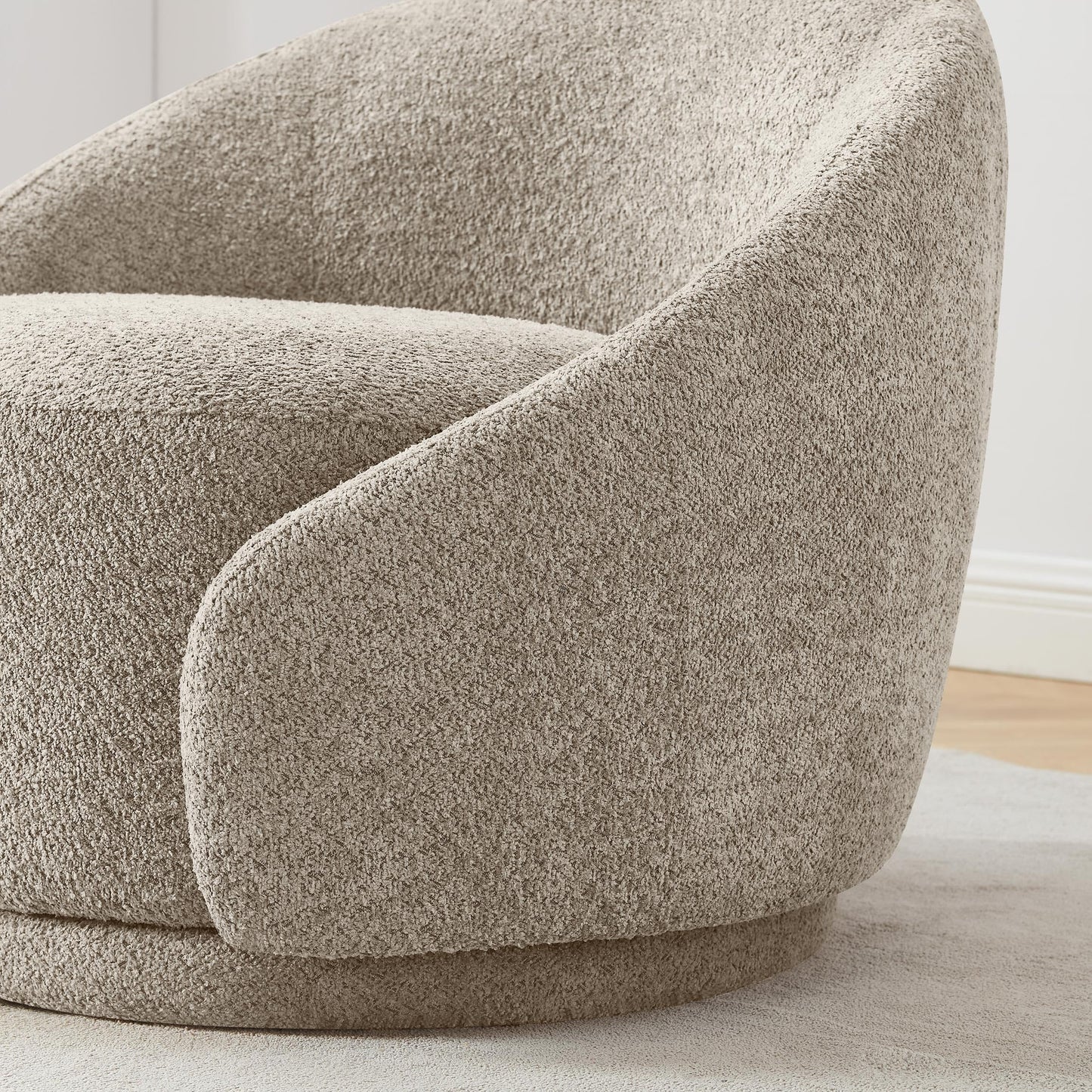 VANOMi Swivel Barrel Chair, Upholstered Modern Round Accent Arm Chairs, 360° Swivel Single Sofa Armchair for Living Room and Bedroom, Camel Boucle