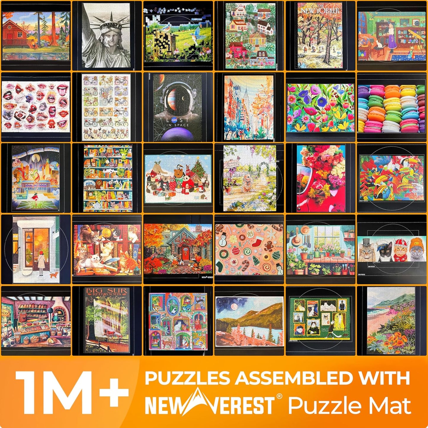 Newverest Jigsaw Puzzle Mat Roll Up, Saver Pad 55” x 35.5” Portable Keeper Up to 3000 Pieces with Non-Slip Rubber Bottom and Polyester Top + 3 Puzzle Sorting Trays, Travel-Friendly Storage Bag