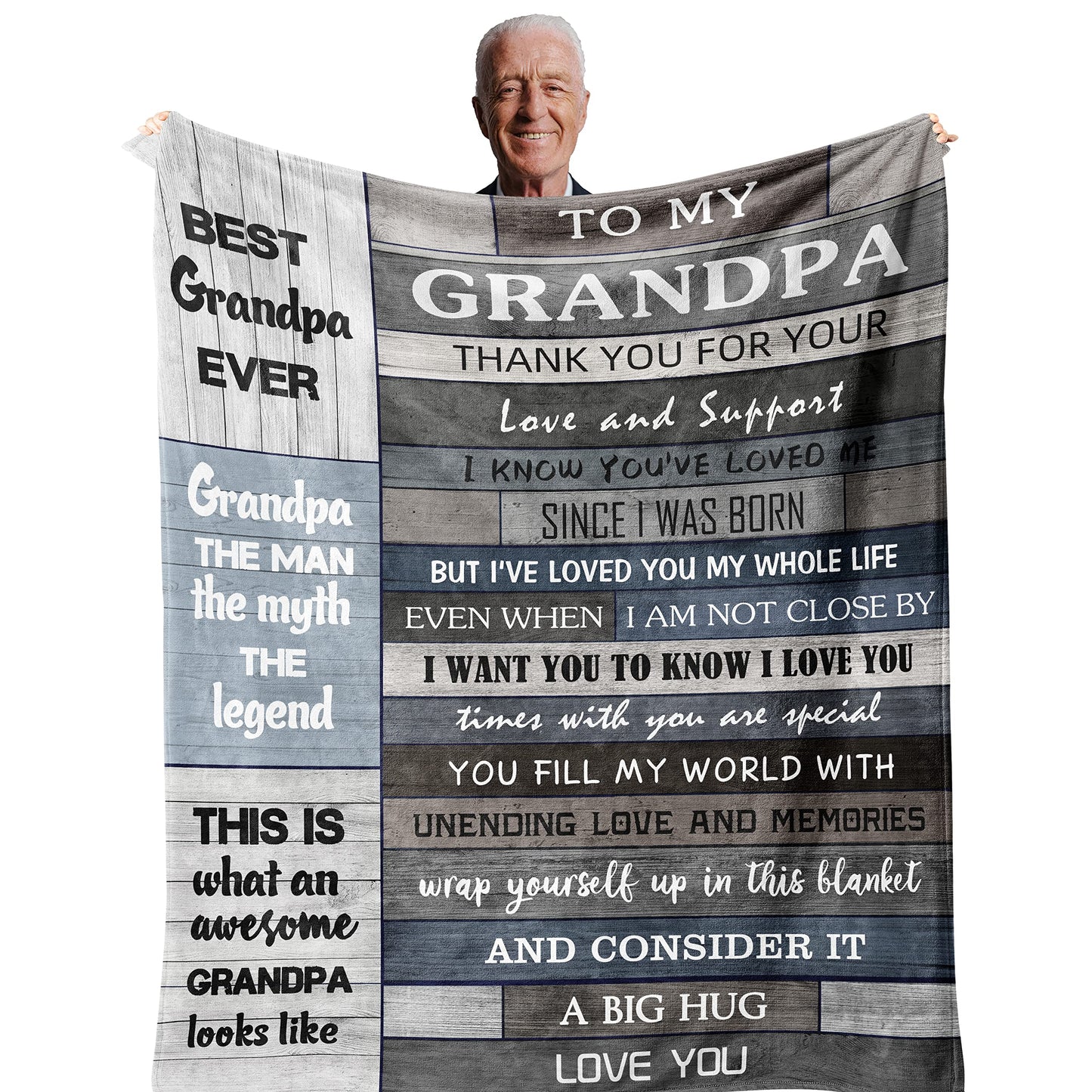 POQUSH Gifts for Grandpa, Grandpa Gifts from Grandchildren Granddaughter Grandson,Grandfather Gift Blanket 60"x50"