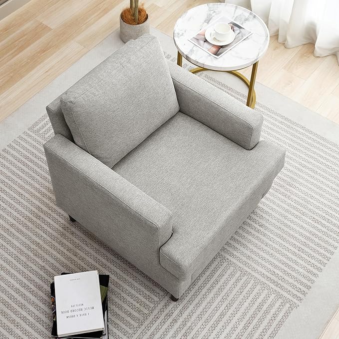 Weture Mid-Century Accent Chair,Modern Linen Fabric Armchair for Living Room,Comfy Upholstered Reading Accent Chairs for Bedroom,Single Sofa Chair with Wood Legs (Light Grey, 1 Pack)