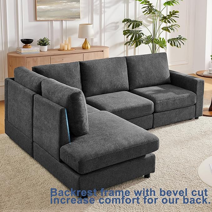 Mofolit 100“ L Shaped Couch with Reversible Chaise Sectional Sofa Corner Couches for Living Room,Apartment and Compact Spaces (Grey)