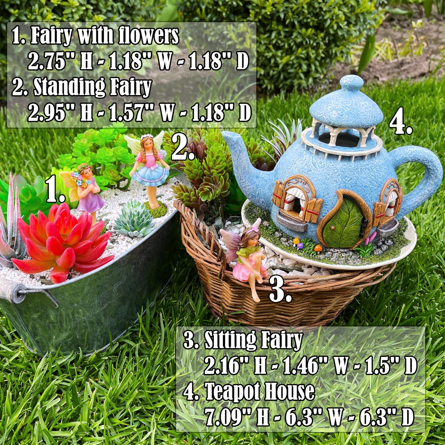 Mood Lab Fairy Garden Miniature Teapot House Kit - Figurines and Accessories Set of 4 pcs - 7.1 Inch Tall House