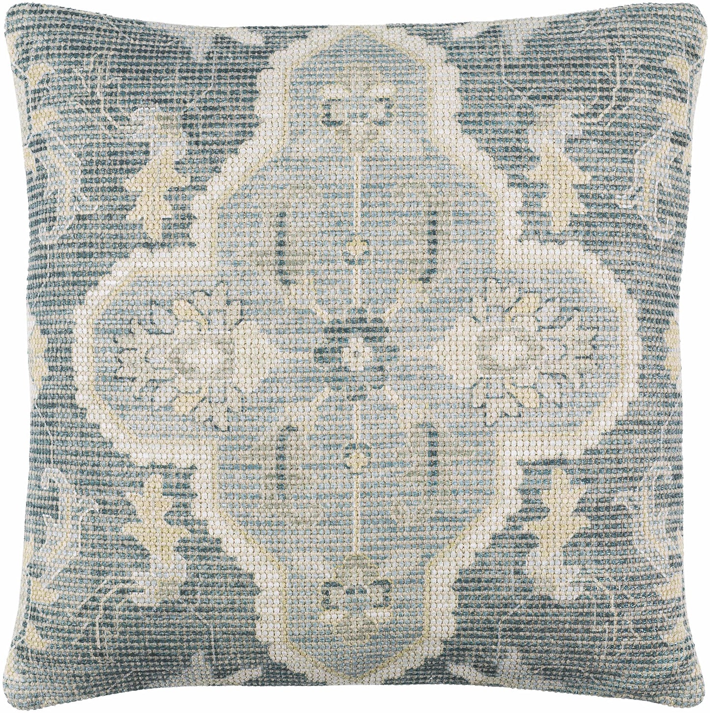 Hauteloom Bigaa Cotton Decorative Throw Pillow Cover - Oriental Floral Sofa Couch Cushion Cover - Blue, Sage, Cream - 18" x 18''