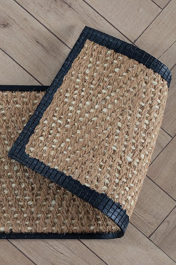 Anji Mountain Heavy Duty Waterproof Rubber Shoe Storage Mat Organizer/Boot Storage Tray Multi Use for Entryway with Coir, Tan and Khaki Insert, Fits 3 Pair (34.5" Wide)