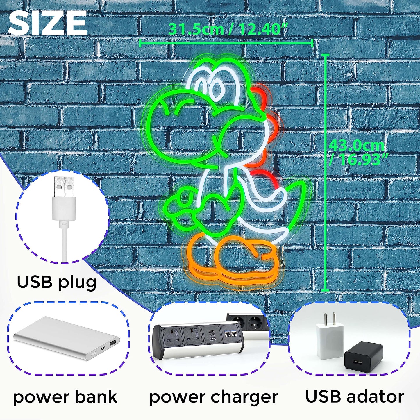 JOSEBRU Anime Neon Sign Dinosaurs Neon Sign Dimmable LED Neon Lights for Bedroom Wall Decor Game Room Decor Mario Decor for Kids Boys Man Cave, Gifts for Mario Fans