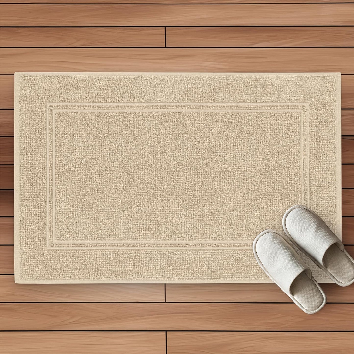 Tens Towels Pack of 2 Bath Mats 100% Cotton, 20 x 32 Inches, Super Absorbent, Hotel Quality Premium Floor Towels, Luxurious, Soft & Quick Dry, Not a Bathroom Rug, Beige