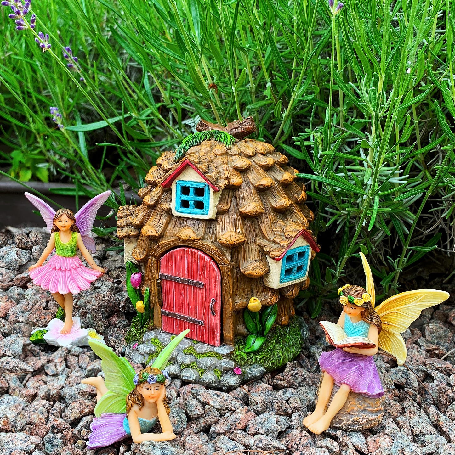 Mood Lab Fairy Garden - Pinecone Fairy House Kit of 4 pcs - Miniature Figurines & Accessories Set - Outdoor or House Decor