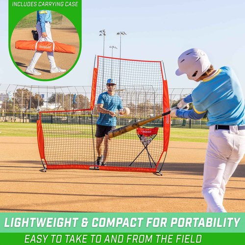 GoSports 7 ft x 7 ft Baseball & Softball L Screen - Pitcher Protection Net with Carrying Case