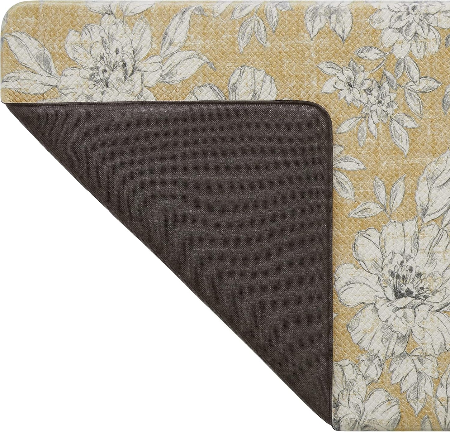 Laura Ashley - Anti-Fatigue Kitchen Mat, Iris Floral Design, Stain, Water & Fade Resistant, Cooking & Standing Relief, Non-Slip Backing, Measures 17.5" x 48", Tawny Yellow Iris