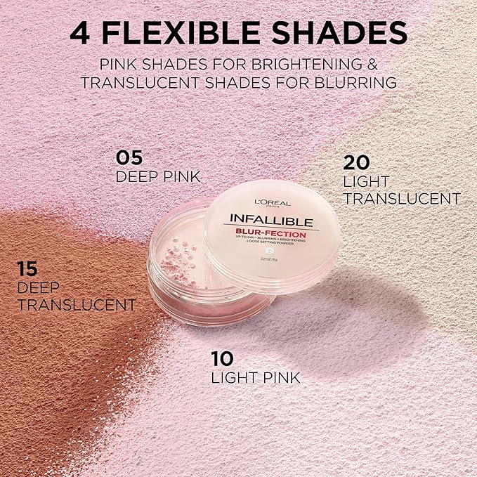 L'Oreal Paris Infallible Blur-fection Longwear Loose Setting Powder, Blurring Face Powder With Up to 24HRs of Wear, Translucent Medium Deep, 1 Kit