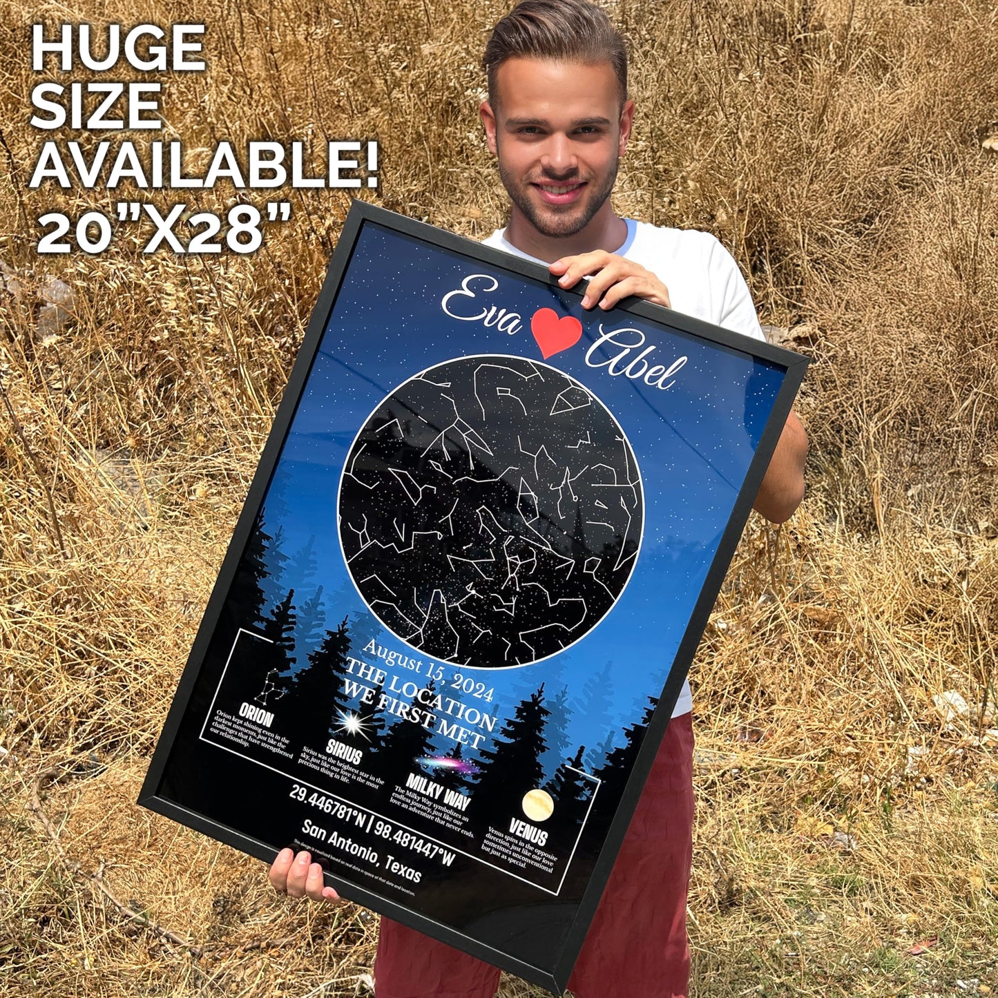Custom Star Map Gift for Couples, Personalized Glass Night Sky, Where We Met Constellation Map, Romantic Anniversary or Wedding Gift, Unique Wall Art for Him or Her