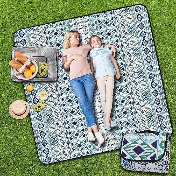 SAMSIER Outdoor Picnic Blankets Waterproof Foldable Sandproof 80"×80", Large Gingham Cute Picnic Mat Washable Portable for...