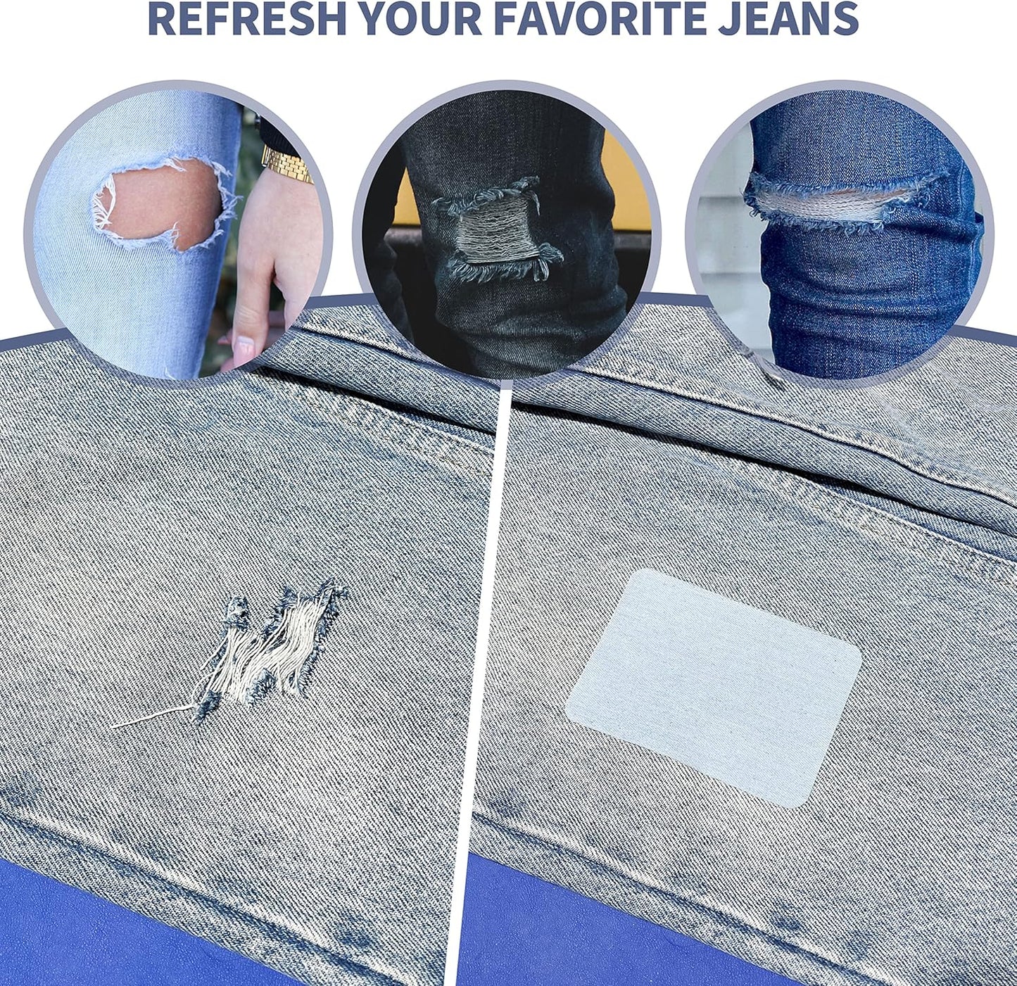 KING MOUNTAIN Iron-on Repair Patch,3"x60"100% Cotton Denim Iron-on Repair Patch, Jeans and Clothing Repair and Decoration Kit (Blue)