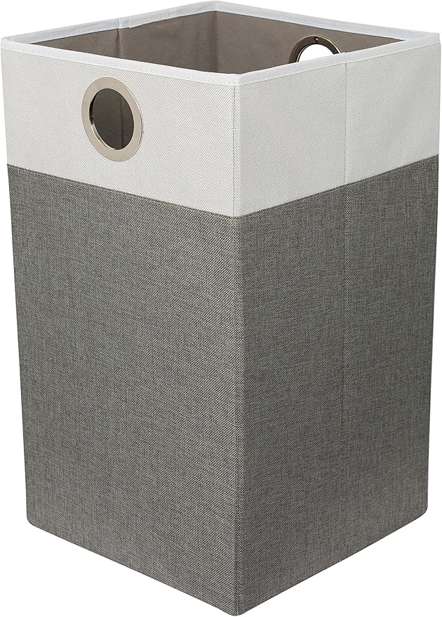 BIRDROCK HOME Folding Cloth Laundry Hamper with Handles - Dirty Clothes Sorter - Easy Storage - Collapsible - Grey and White