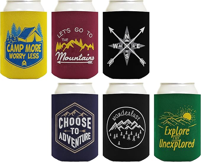 Camping Gifts Outdoorsman Wanderlust Adventurer Bundle Hiking Gifts Geocache Gifts 6 Pack Can Coolie Drink Coolers Coolies...