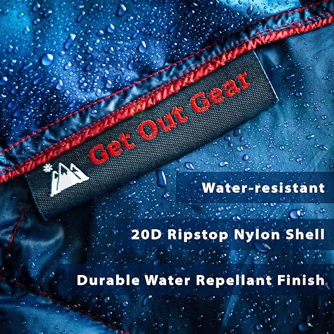 Get Out Gear Down Camping Blanket - Puffy, Packable, Lightweight and Warm | Ideal for Outdoors, Travel, Stadium, Festivals, Beach, Hammock | 650 Fill Power Water-Resistant Backpacking Quilt
