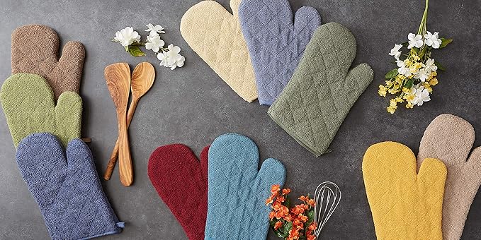 DII Basic Terry Collection 100% Cotton Quilted, Oven Mitt, Antique Green, 2 Piece
