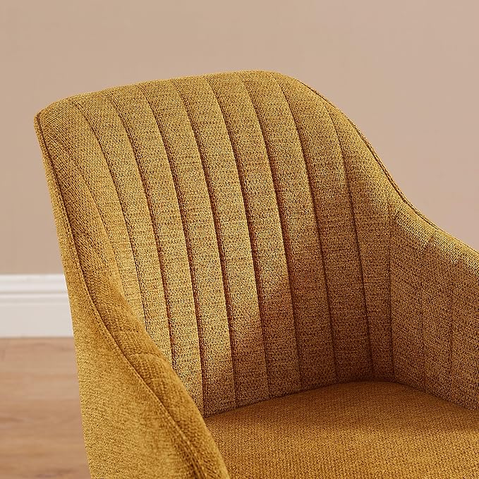 Art Leon Dining Room Chair - Mid Century Modern Fabric Upholstered Swivel Dining Chair with Wood Legs, Leisure Side Chair with Arms for Living Room, Yellow