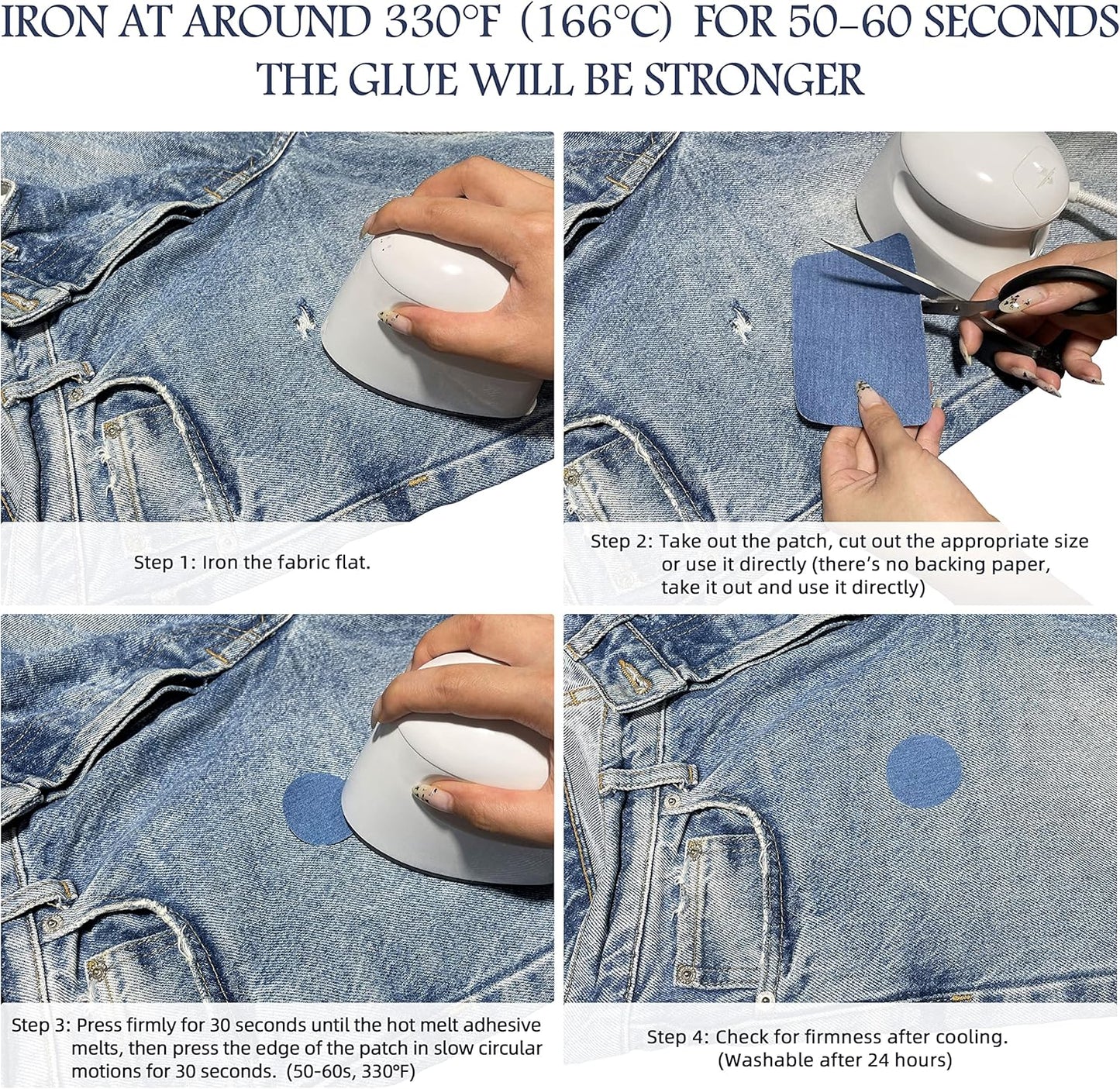 KING MOUNTAIN Iron-on Repair Patch 20 Pcs Pack,Denim Patches for Jeans Kit 3" by 4-1/4",100% Cotton Denim Iron-on Repair Patch,Jeans and Clothing Repair and Decoration Kit (Sky Blue)