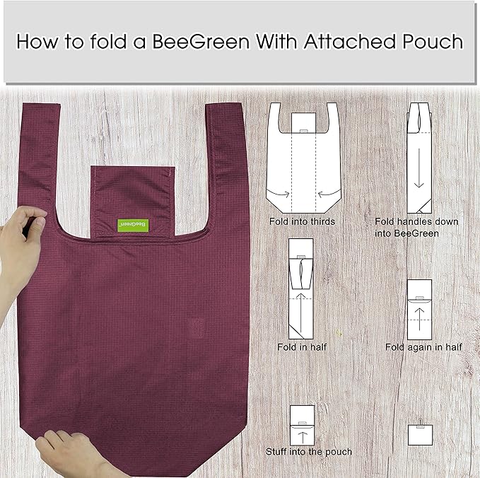 BeeGreen Christmas Green Reusable Shopping Bags Green Wholesale Reusable Grocery Bags Bulk Foldable-Machine Washable with Zipper Storage Pouch 20 Pieces