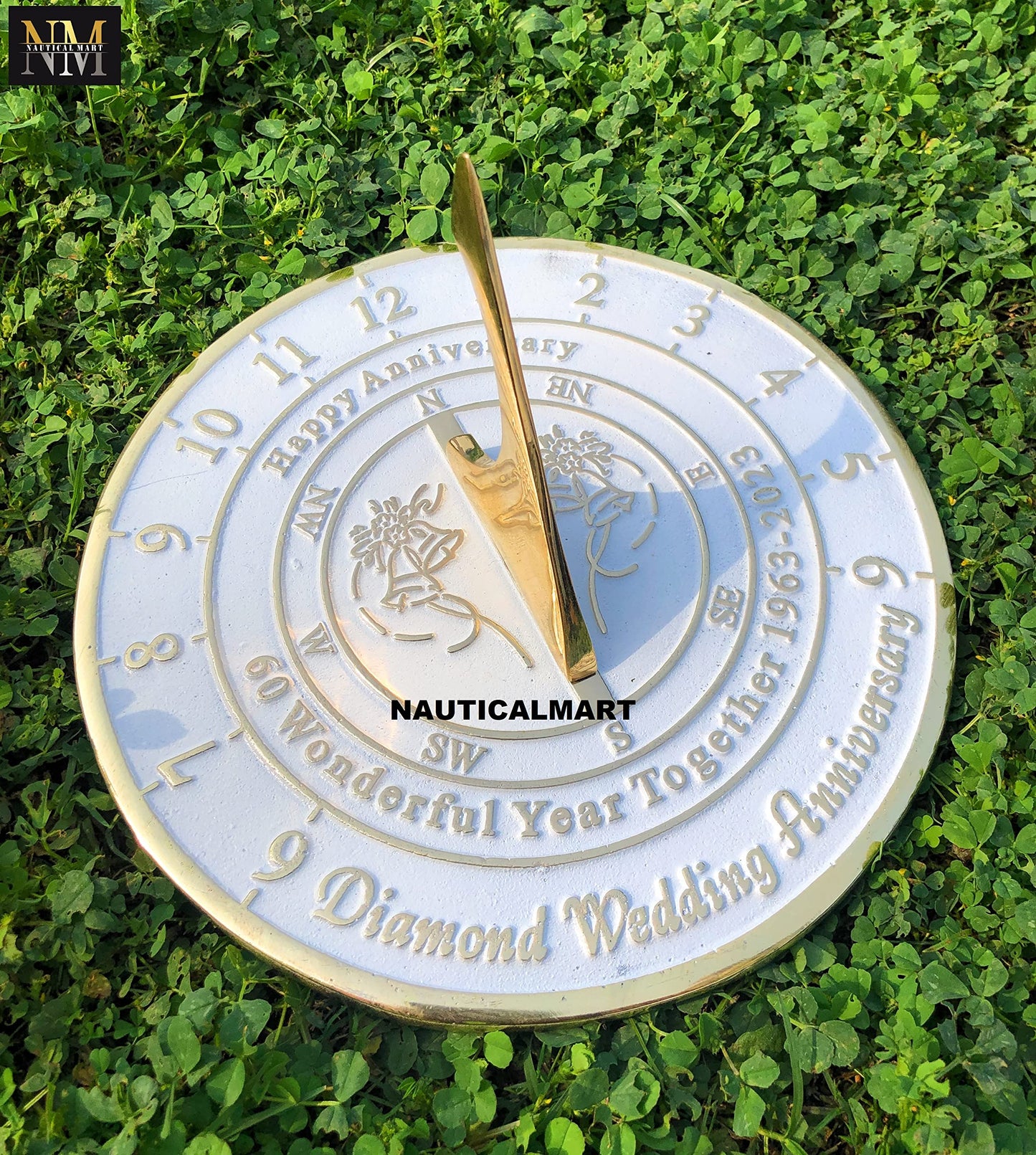 NauticalMart 60th Diamond Wedding Anniversary Sundial Gift for Parents, Grandparents, Friends, Husband or Wife, Couples, Him & Her Unique Marriage Present 2023 (60th Anniversary)