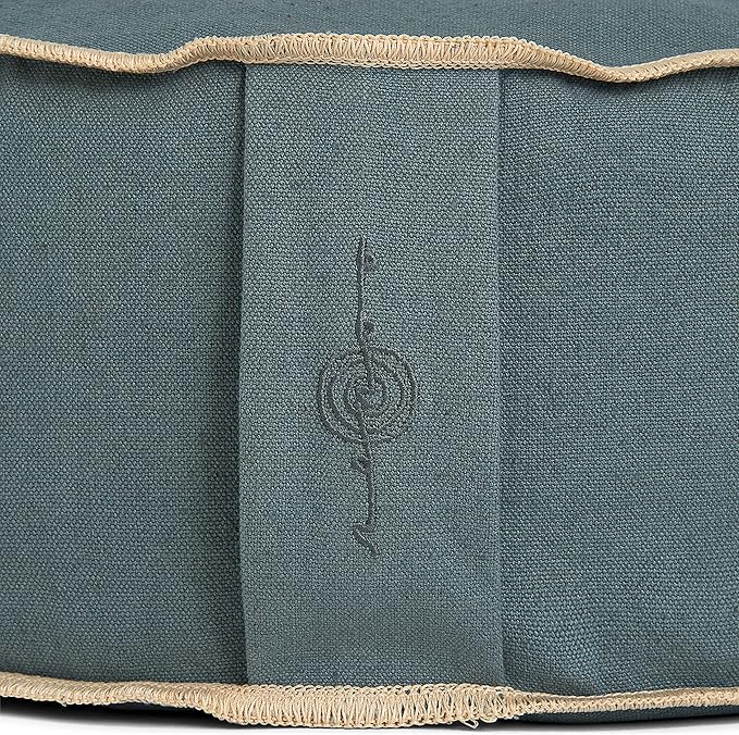 Organic Round Meditation Cushion by renoo - Durable Comfortable Cotton, Linen, Hemp - Modern Zafu - Buckwheat Floor Pillow Yoga Bolster in 15 Colors Removable Cover - 15 inches - Ocean