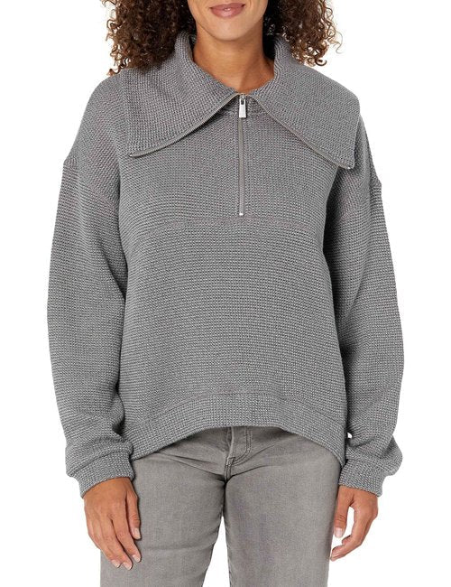 Sweaty Betty Women's Restful Boucle Textured Half Zip Pullover Sweatshirt Pull Over, Light/Pastel Grey, X-Large