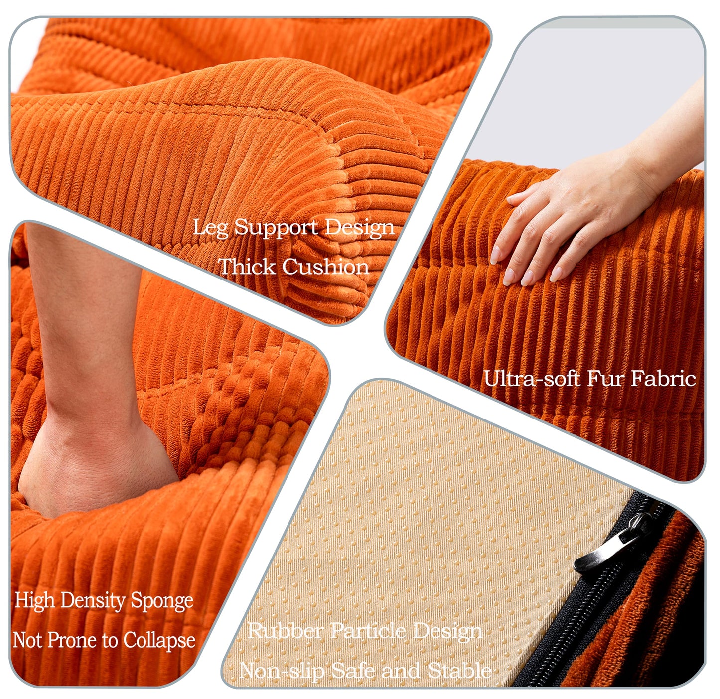 CXC Orthopedic Memory Foam Bean Bag Chair - Fireside-Ready Floor Sofa with Non-Slip Base for Game Room, Cozy Living Rooms & Back Pain Relief (Valencia-Orange, Velvet)