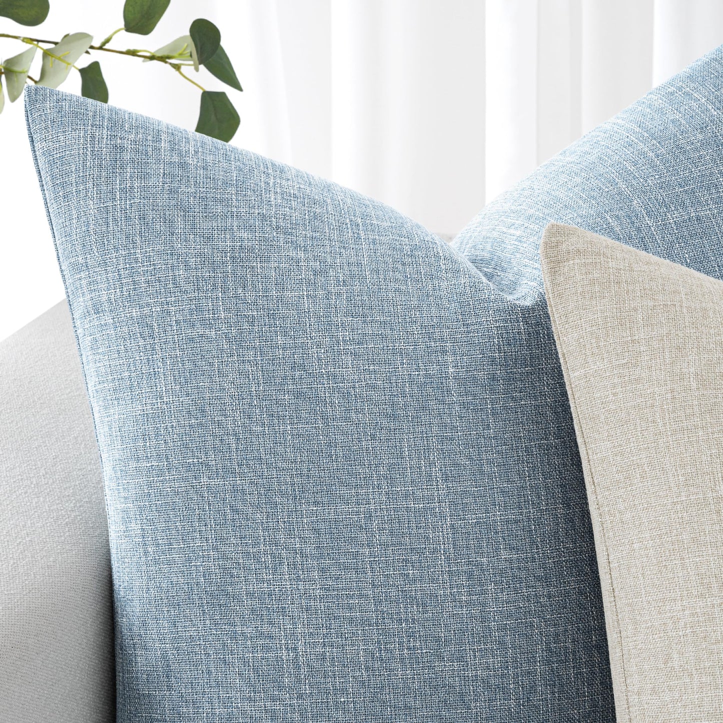 MIULEE Pack of 2 Decorative Linen Burlap Coastal Pillow Covers Farmhouse Boho Accent Pillowcases for Sofa Car Couch Bedroom Living Room Decor 20x20 Inch Light Blue
