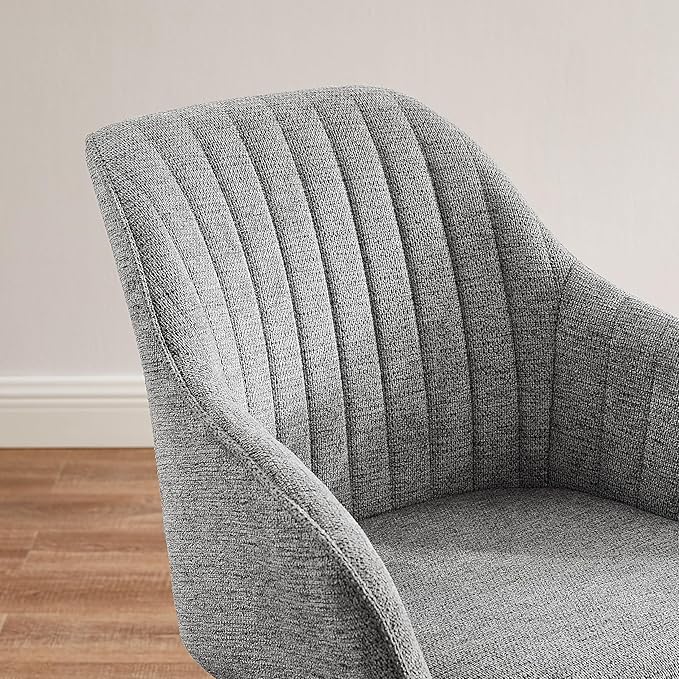 Art Leon Swivel Dining Chair - Mid Century Modern Fabric Upholstered Dining Room Chair with Wood Legs, Leisure Side Chair with Arms for Living Room, Gray