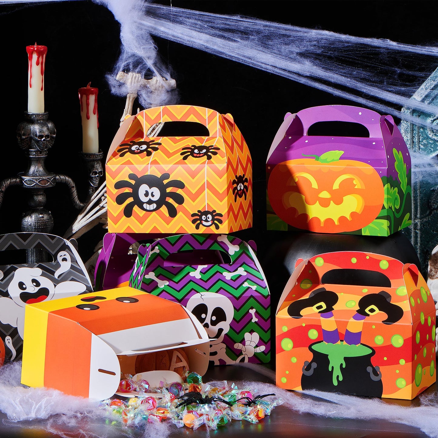JOYIN 24 PCS Halloween Treat Boxes Candy Boxes, House Cardboard Goodie Bags, Cookies Candy Bags for Kids Children Trick or Treat, Holiday Pastries, Cupcakes, Party Favor Supplies, Decoration