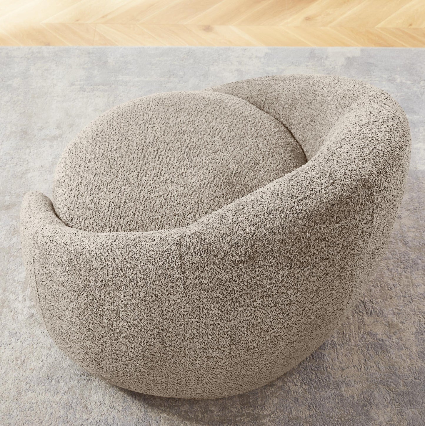 VANOMi Swivel Barrel Chair, Upholstered Modern Round Accent Arm Chairs, 360° Swivel Single Sofa Armchair for Living Room and Bedroom, Camel Boucle