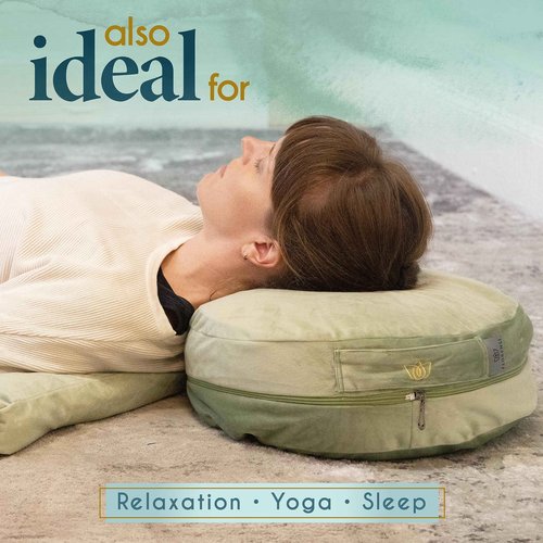 Florensi Meditation Cushion & Zabuton Mat Bundle - Grey, Round, 16 in x 5 in, Supportive Buckwheat Sitting Pillow, Plush Zabuton Meditation Mat, Versatile Yoga Bolster Pillow