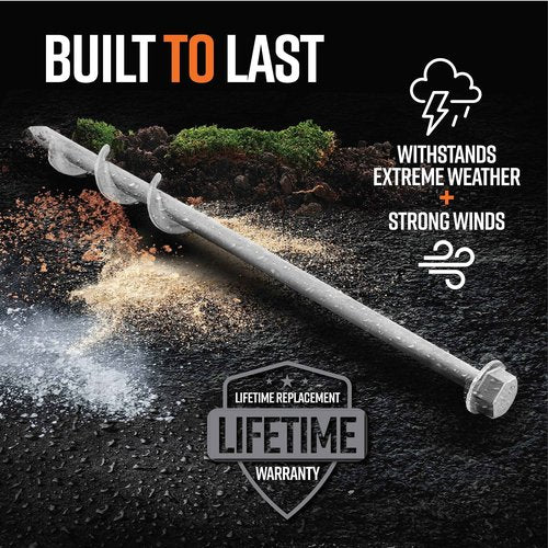 GROUNDGRABBA Screw in Tent Stake for Normal to Hard Ground | Premium Drill Driven Ground Anchor Earth Screws | 4X Pro I Stakes (1.5 Foot), 4X GroundGrabba Closed Hooks, 1X 5/8" Hex Socket Driver
