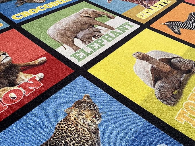 KIDCARPET.COM Animal Picture Squares 6' x 8'6" Rectangle Area Rug, Educational Classroom Rug, Kids Learning Play Mat | Area Rug for Bedroom or Playroom