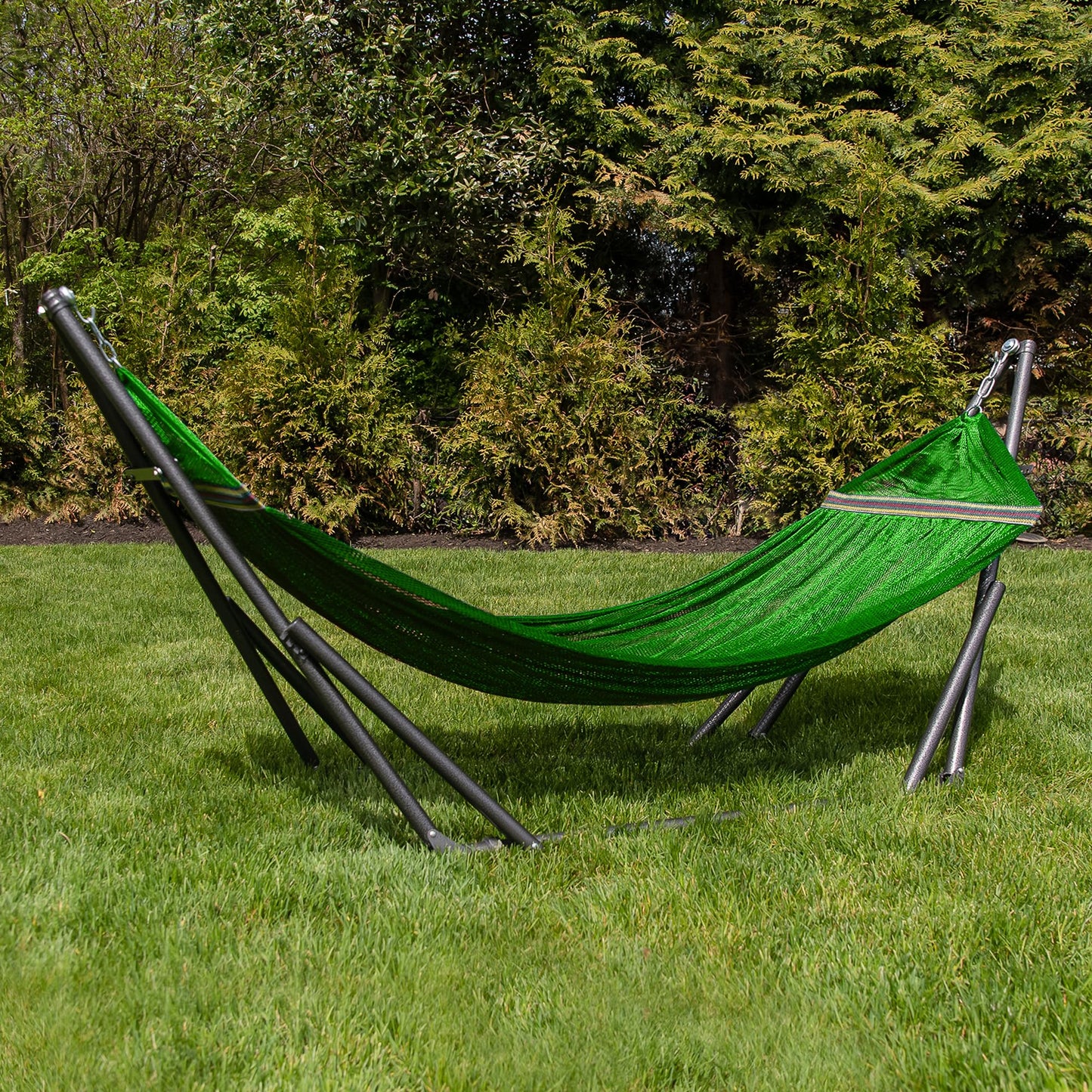 Best Home Fashion Hammock for 2 Persons with Collapsible Steel Stand 600 lbs Capacity- Portable Carrying Case, Adjustable, Perfect for Camping Beach Patio, EZ Daze Foldable Hammock with Stand- Green