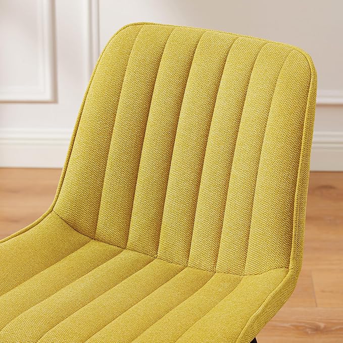 Art Leon Swivel Dining Chairs Set of 2, Mid Century Modern Kitchen Dining Room Chairs, Upholstered Fabric Armless Side Chair with Wood Legs for Living Room Bedroom, Yellow