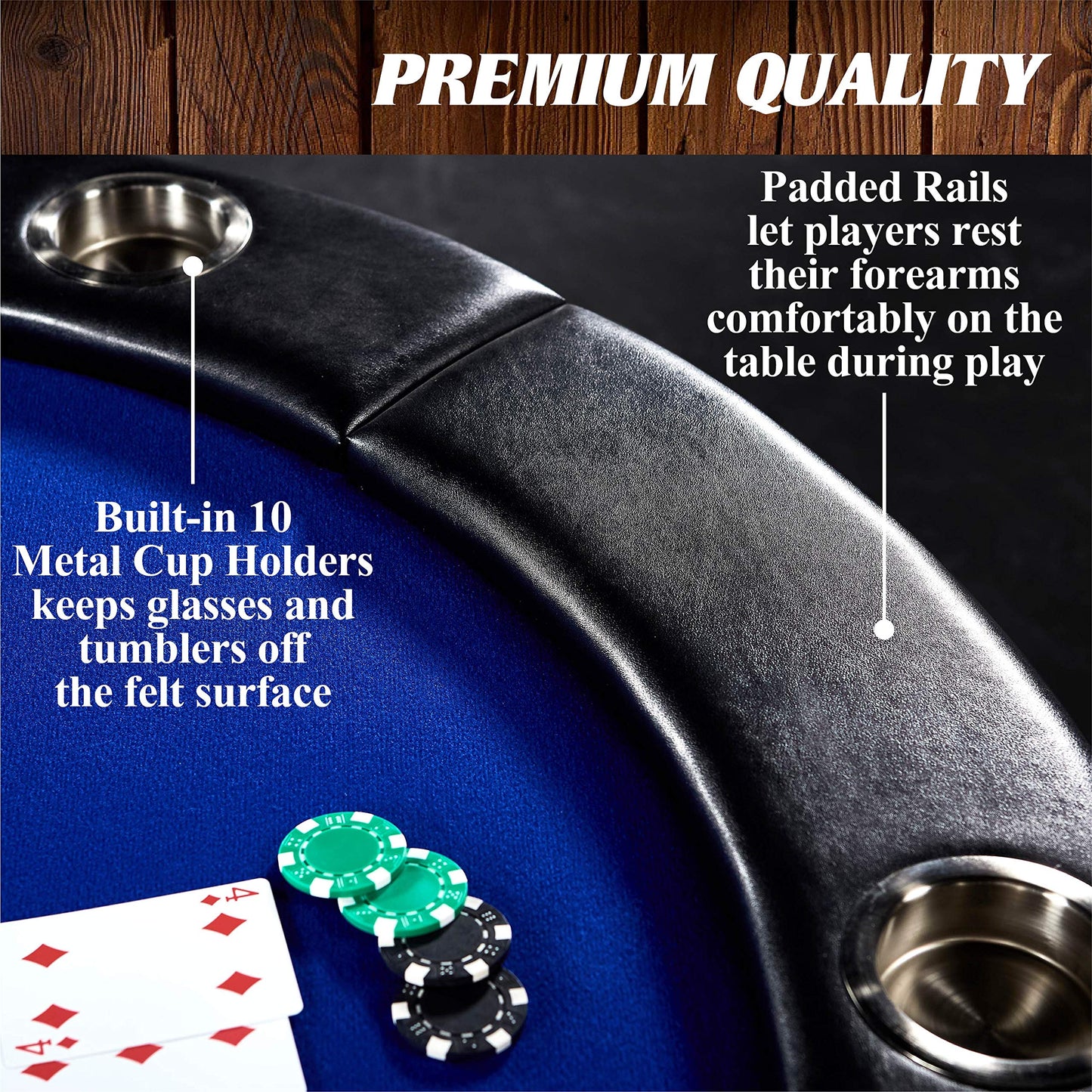 Barrington 10 Player Poker Multiple Styles Folding Poker Table & Poker Table Top/Dining Table Collection, Durable Padded Rail Tables with Felt Playing Surface, Perfect for Texas Holdem Games