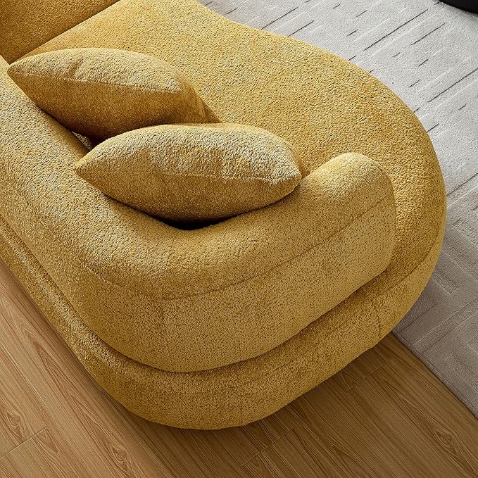 KEIKI 102" Curved Oversized Boucle Modular Sectional Sofa with 4 Throw Pillows, Mid-Century 4-Seater Upholstered Corner Plush Comfy Couch, Easy Assembly, for Apartment, Living Room, Yellow