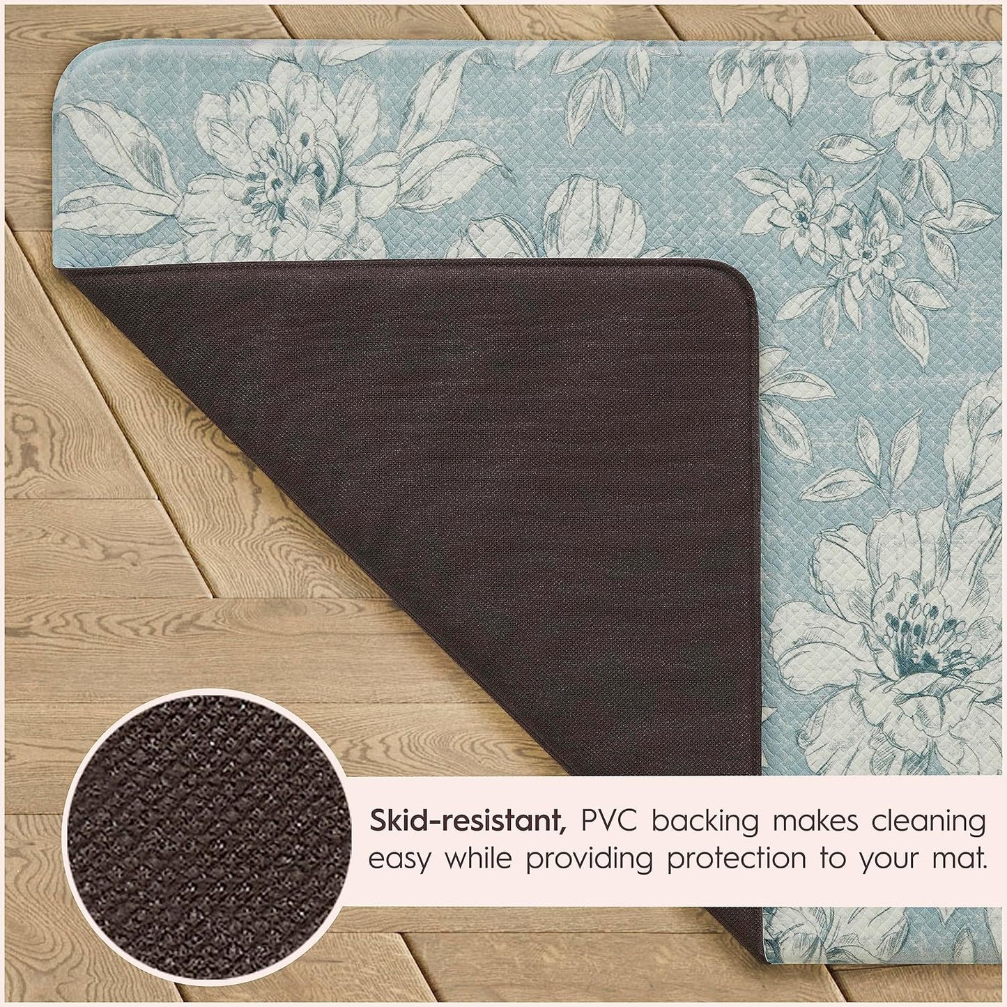 Laura Ashley - Anti-Fatigue Kitchen Mat, Iris Floral Design, Stain, Water & Fade Resistant, Cooking & Standing Relief, Non-Slip Backing, Measures 17.5" x 32", Light Blue Iris