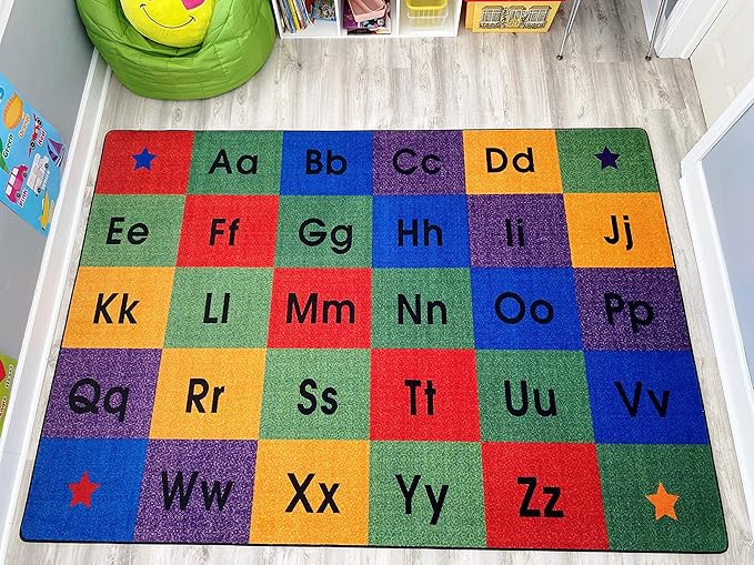 KIDCARPET.COM Row by Row Alphabet Classroom Rug, 7'6" x 12', Multicolored, Educational Classroom Rug, Kids Learning Play Mat | Area Rug for Bedroom or Playroom