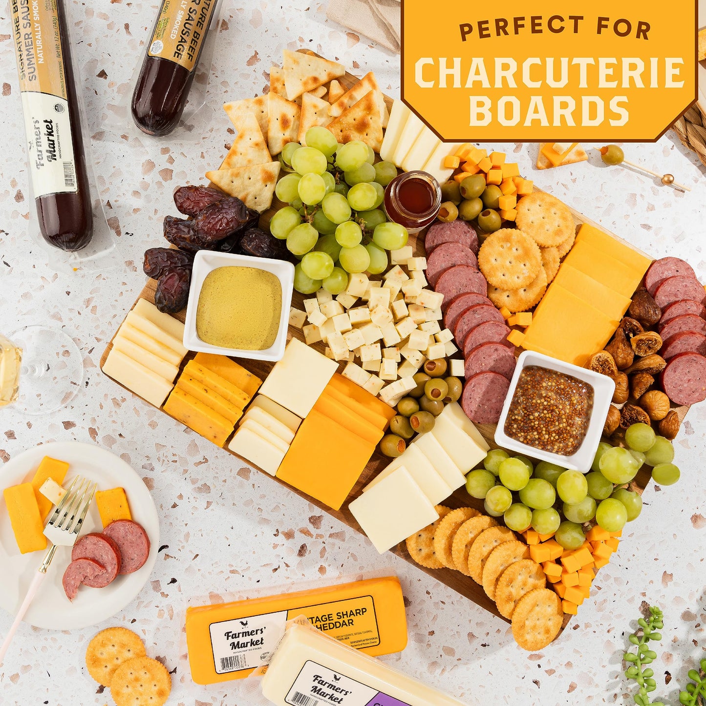 All Natural Charcuterie Gift Box, No Nitrate/Nitrite Wisconsin Sausage and Cheese, Farmers Market, Holiday Gift Basket, Classic Assortment