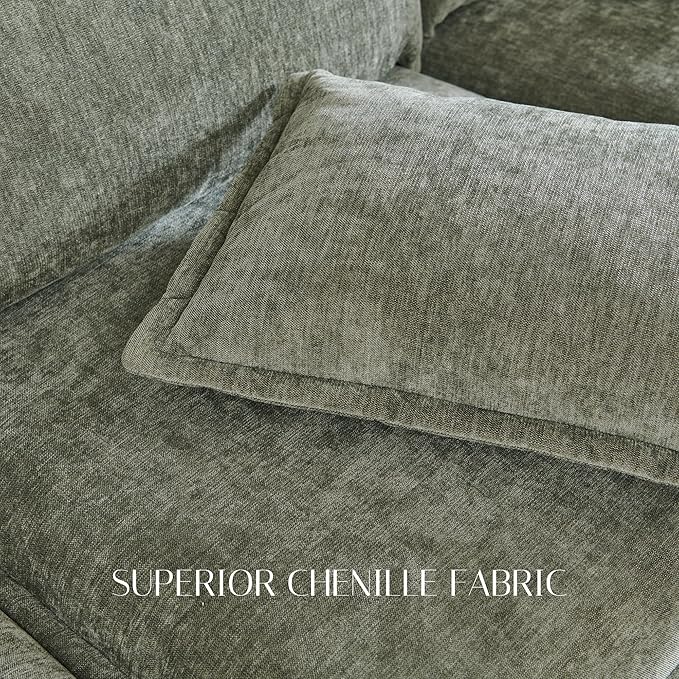 85.83" Sectional Couches for Living Room, Cloud Couch Sectional with Large Storage Ottoman, U-Shape Modular Sectional Sofa with 5 Seater Chenille Sofa and Pillow for Apartment, Bedroom, Green