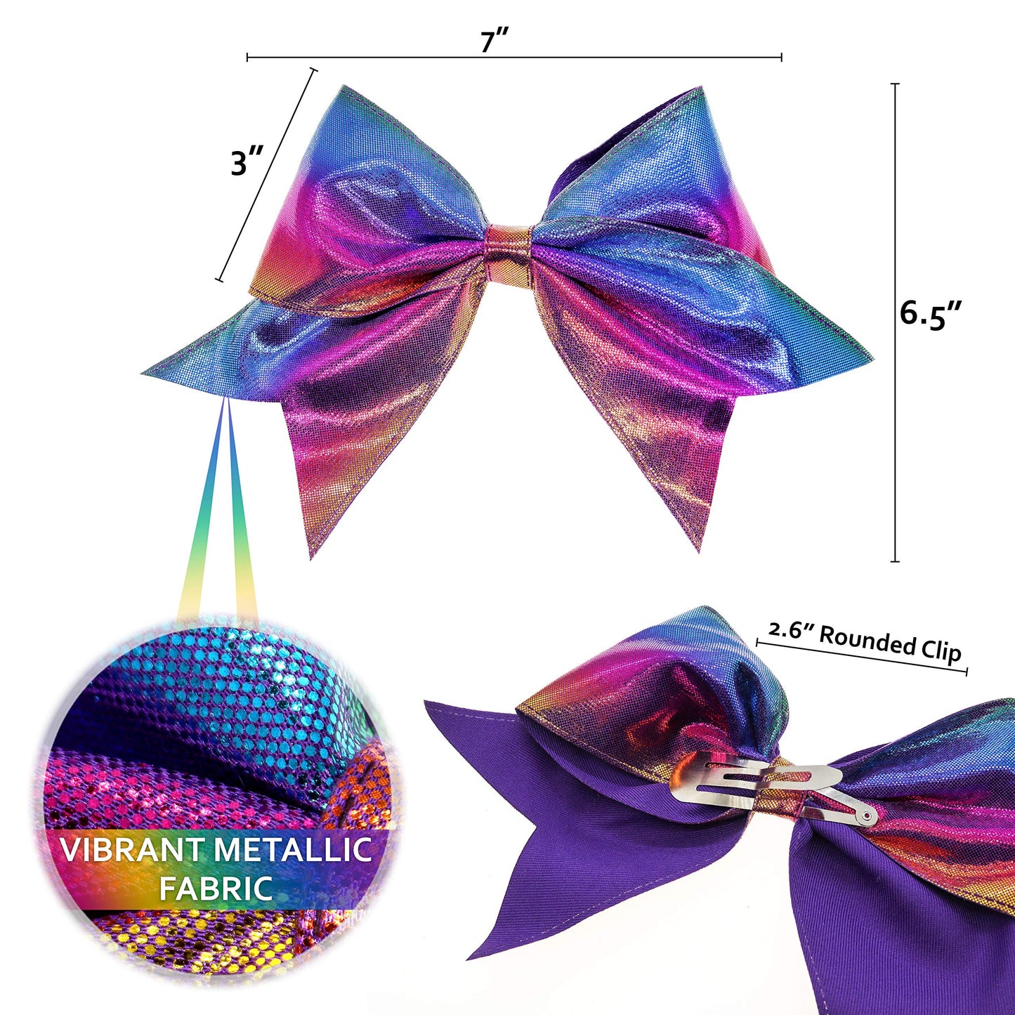 FROG SAC 4pcs Tie Dye Mermaid Hair Bows for Girls, Large Cheer Bow For Kids, Sparkly Cute Little Girl Hair Accessories, 6 Inches
