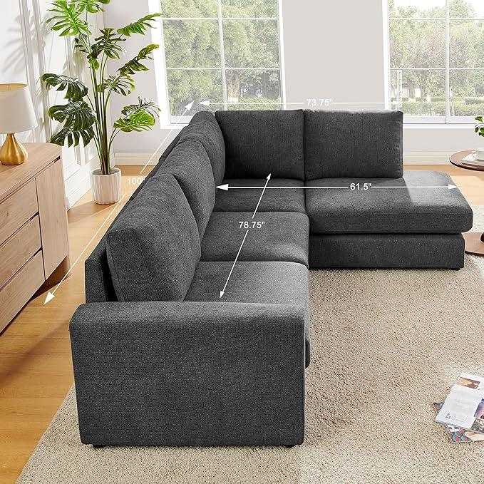 Mofolit 100“ L Shaped Couch with Reversible Chaise Sectional Sofa Corner Couches for Living Room,Apartment and Compact Spaces (Grey)