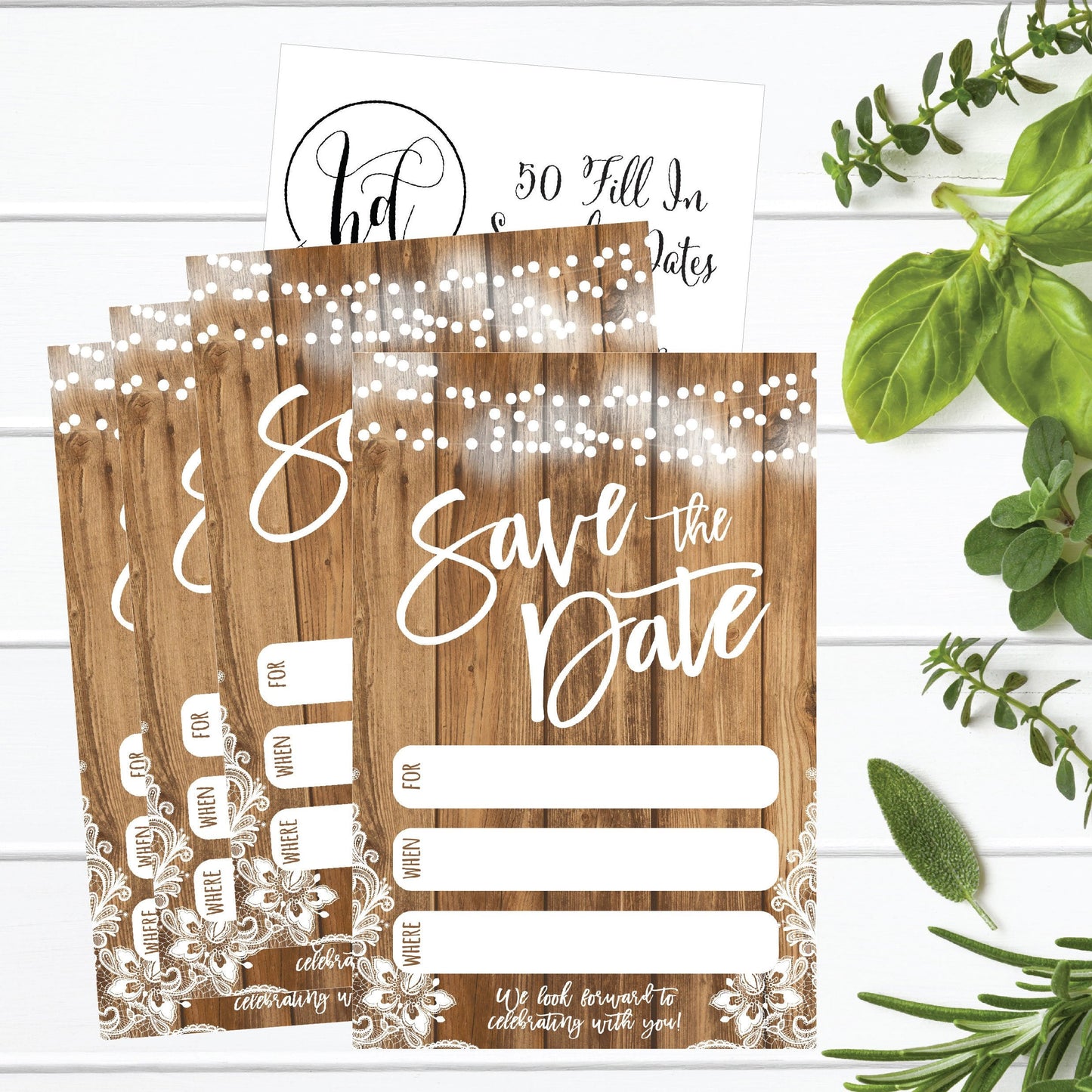 Hadley Designs 50 Rustic Save The Date Cards For Wedding, Engagement, Anniversary, Baby Shower, Birthday Party, Etc Save The Dates Postcard Invitations, Simple Blank Event Announcements