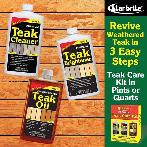 STAR BRITE 32 Ounce Teak Kit + Extra Cleaner - Restore Decks, Patio, Outdoor Furniture, Boats & All Fine Wood - Marine Grade Teak Cleaner, Brightener & Golden Teak Oil Finish + Extra 32 OZ Cleaner
